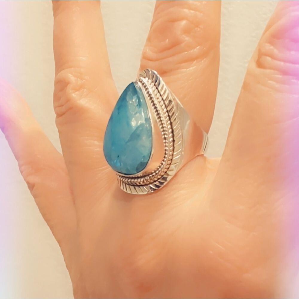 Blue Rainbow Moonstone Sterling Silver Gemstone Ring